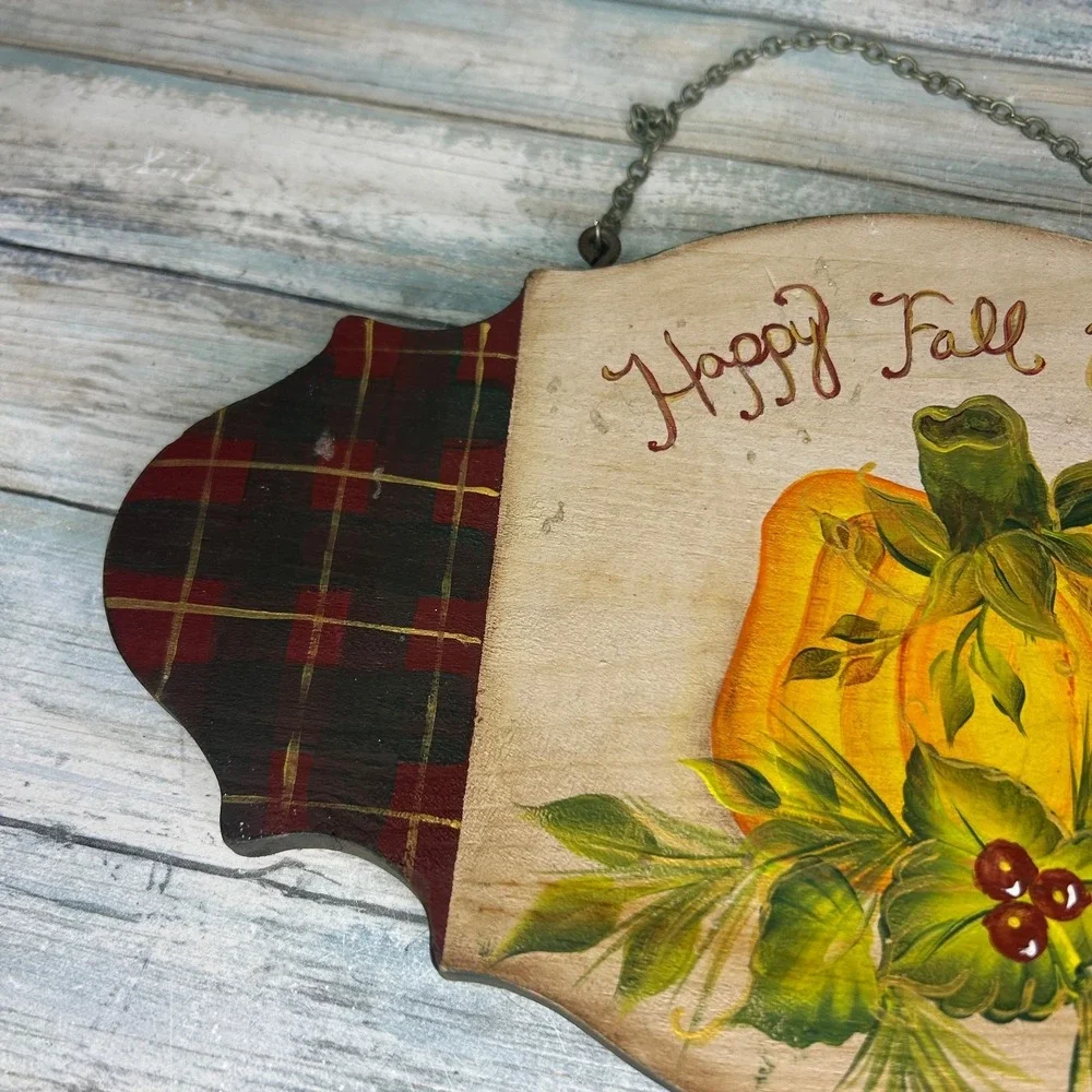 Vintage Wood Sign Fall Christmas Folk Primitive Handmade Cottagecore Two Sided